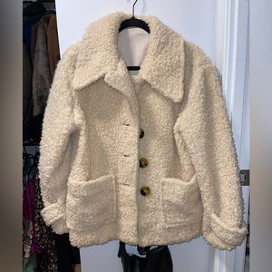 Free People Cream Teddy/boucle coat